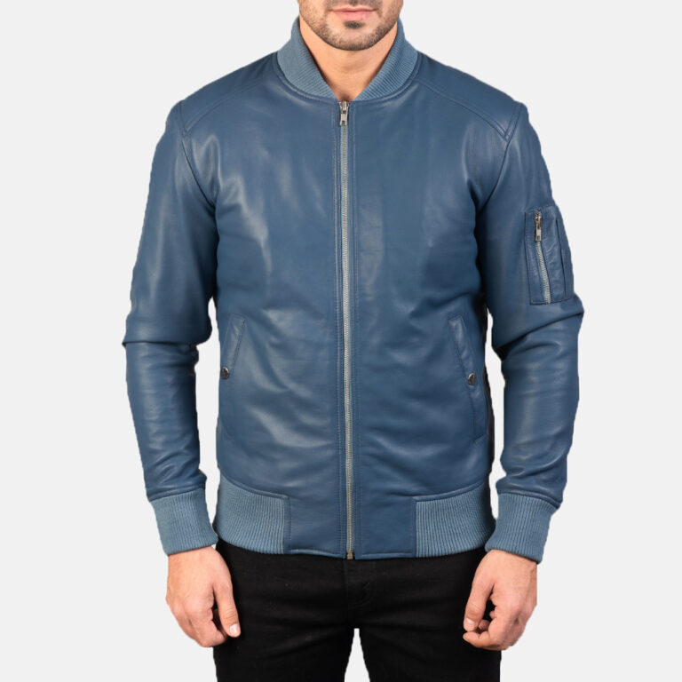 Mens Bomia Ma-1 Blue Leather Bomber Jacket7665-5-1579778746487